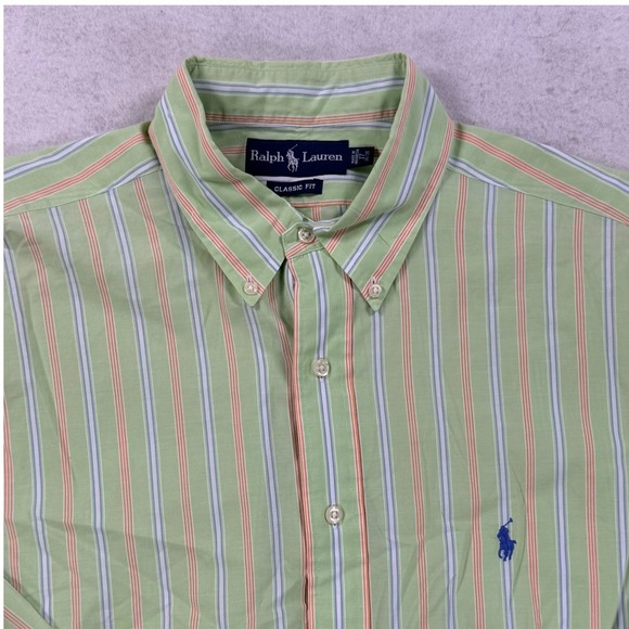 Ralph Lauren Other - Ralph Lauren Classic Fit Mens 17 34/35 Green Orange Striped Button Down Shirt